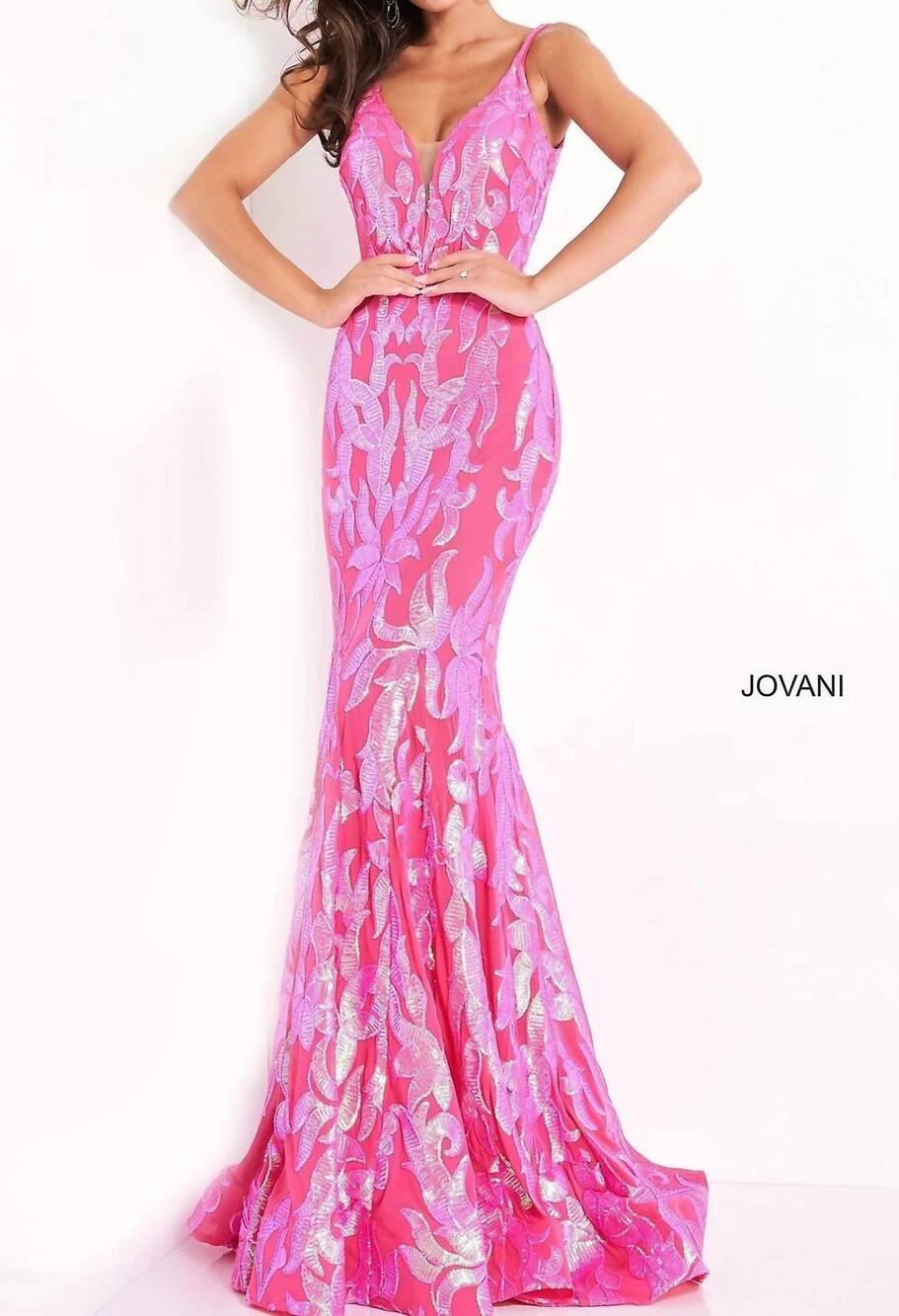 NEW JOVANI sequin fitted long formal gown in pink sequence